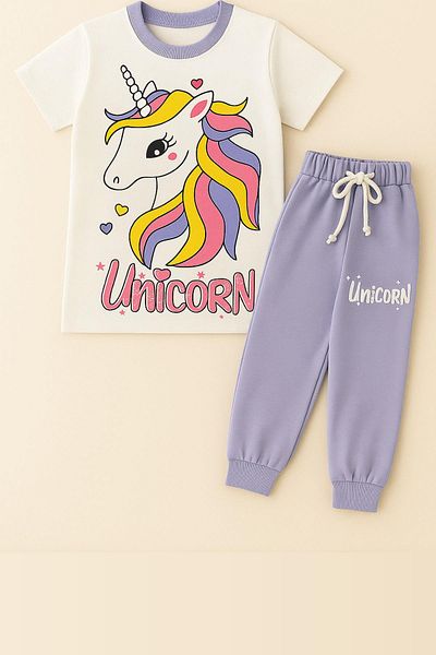 Katia&Bony Girl's Unicorn Patterned Short Sleeve Pajama Set