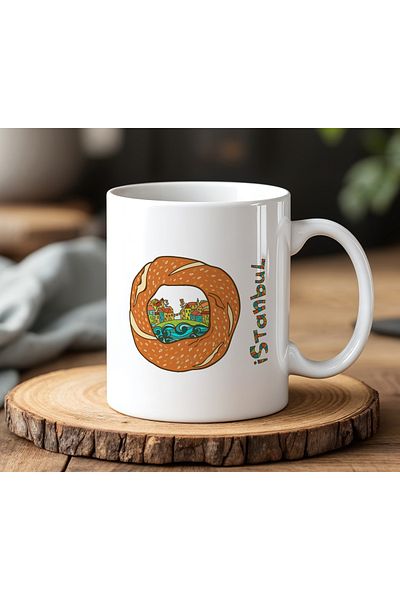 BB TRADE Istanbul and Bagel Designed White Ceramic Printed Mug 330ml