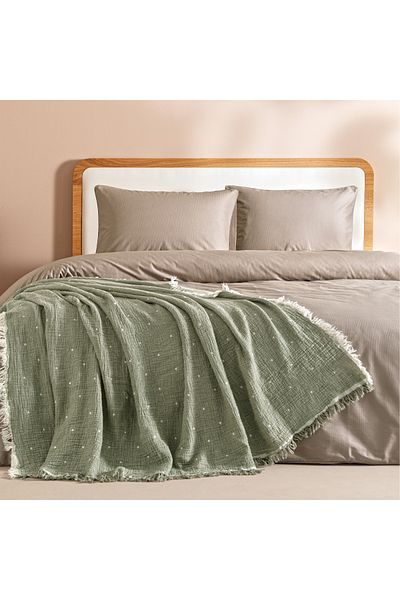 Penelope 100% Cotton Muslin Bedspread 220X240 cm Green - Glen Series