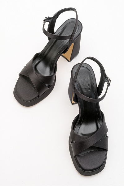 LuviShoes Henry Black Satin Women's Platform Heeled Shoes