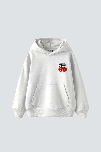 Sekizbiraltı Sts Red Dice Printed Oversize Unisex White Hoodie