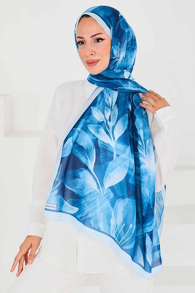 TOFİSA Patterned Bamboo Square Shawl Blue - 27525