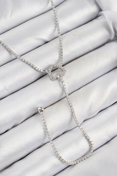 TUA MODA Tua Fashion Brass Zircon Stone Heart Model Silver Color Y Necklace