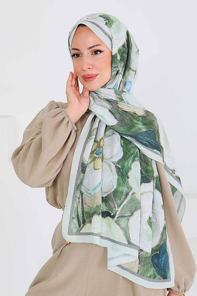 TOFİSA Patterned Bamboo Square Shawl Mint - 27523