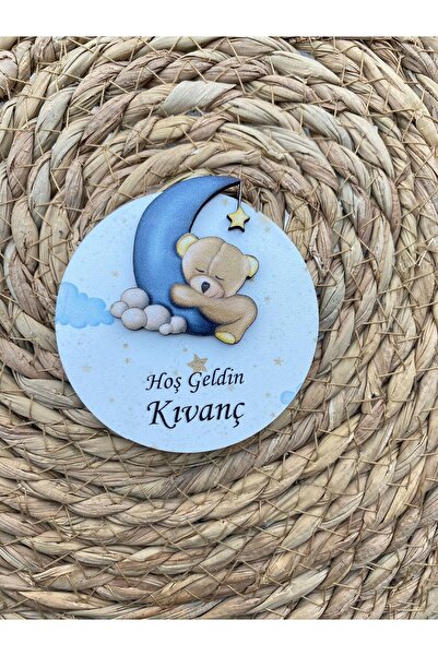 FORONEUS Mavi Hilalde Uyuyan Ayıcık Figürlü Ahşap Bebek Magnet 20 Adet