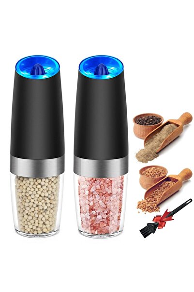 PAMPA Pilli Otomatik Baharat Öğütücü Seti – Işıklı ve Ayarlanabilir Öğütme | Karabiber & Tuz Değirmeni