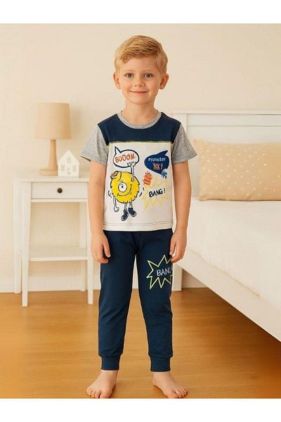 Zekids Boy's Fun Printed Short Sleeve Pajama Set