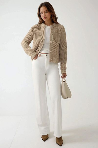 Hiccup Textured Knitted Circle Neck Long Cardigan