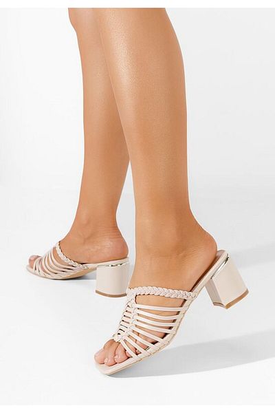 B T Shoes Sorlia beige chunky heel slippers