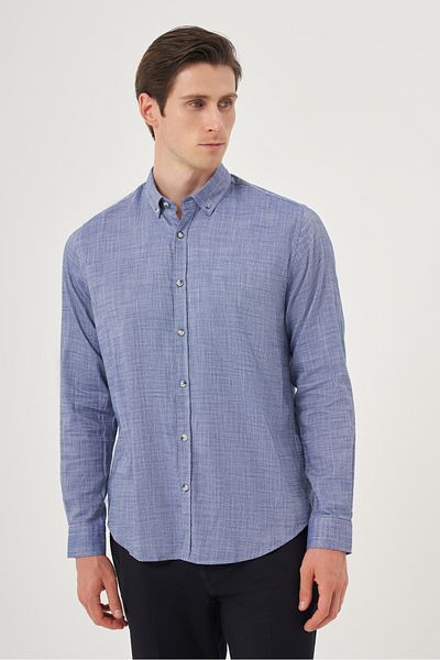 Morven Men's Blue Trend Dynamic Fit Button Collar Shirt