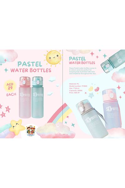 esabela Pastel Water Bottle for Kids, Leakproof, Minimalist, Quote, Bottle for School