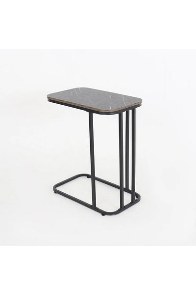 Vi Markets Single Serving Table - Silver Wood Top - Black Metal Bases