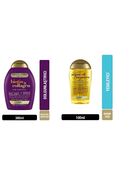 Shem Dolgunlaştırıcı Biotin & Kolajen Sülfatsız Şampuan 385 Ml Yenileyici Argan Oil Of Morocco 100 Ml