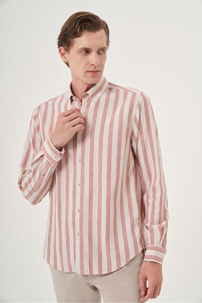 Morven Men's Tile Cotton Trend Dynamic Fit Button Collar Shirt