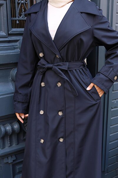 Hb Harma Time Butik Γυναικεία καμπαρντίνα με διπλό κουμπί με ζώνη Bondit Navy Blue