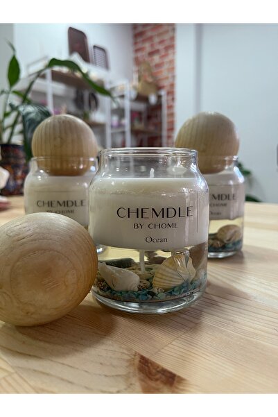 CHEMDLE Deniz Kabuklu Jel & Soya Balmumu Mum – Bambu Kapaklı Cam Kavanoz Mum