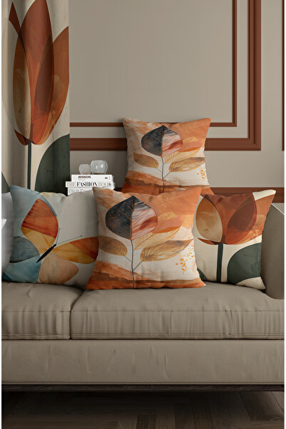 ALAMODECOR Tile Colored Bohemian Leaf Patterned Double Sided Digital Printed Set of 4 Throw Pillow Covers