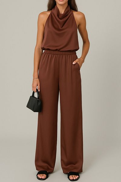 My Blog Brown Satin Blouse Pants Suit - 304900