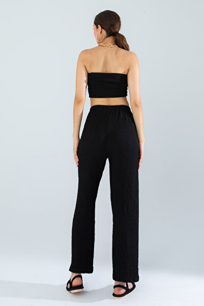 Suzella Women's Black Zeppelin Fabric Trousers