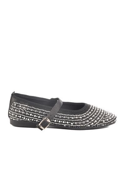 Aspor Black Stone Textile Women's Ballerinas
