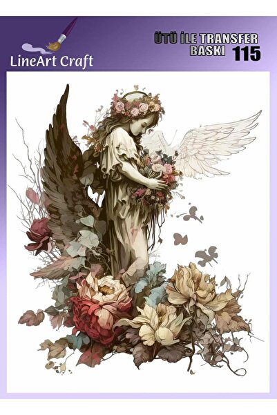 LİNEART طباعة نقل بنمط ملاك الزهور بالكي ونقل القماش رقم: KMŞ115-18x20cm