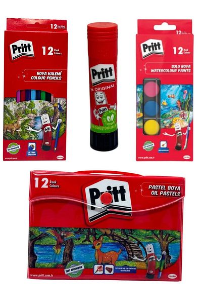 Pritt Copy - School Set |   Dry Paint - Small Watercolor - Bagged Pastel Paint + 11 Gr Adhesive