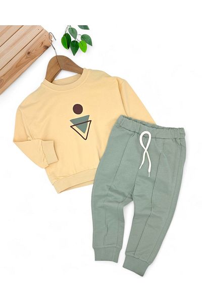 VOY KİDS Boys' Printed 2-3-4-5-6 Years Old Seasonal Bottom Top Tracksuit Set, Grassland Tracksuit Bottom and Sweatsht