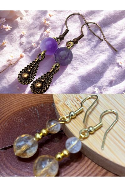 ayrestyle Amethyst & Citrine Natural Stone 2-Piece Earring Set - Natural Stone Bijoux Women's Earring Set