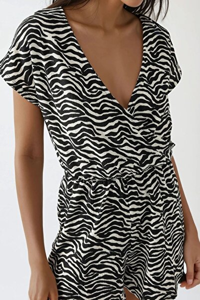 Hiccup Printed V-Neck Short Leg Mini Jumpsuit Busem Collection