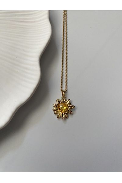shop Gold Colored Steel Daisy Necklace with Yellow Stones