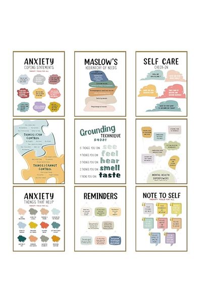 Generic BPA 9 Pieces Mental Health Posters Anxiety Therapy Motivational Poster Psychologist Counselor Inspi
