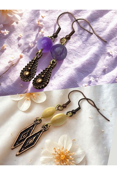 ayrestyle Amethyst & Natural Stone 2-Piece Earring Set - Natural Stone Bijoux Women's Earring Set