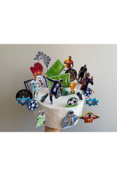 nerisdesign Sarı Kırmızı Futbol Temalı Çocuk 3D Cake Topper | Kişiye Özel Doğ...