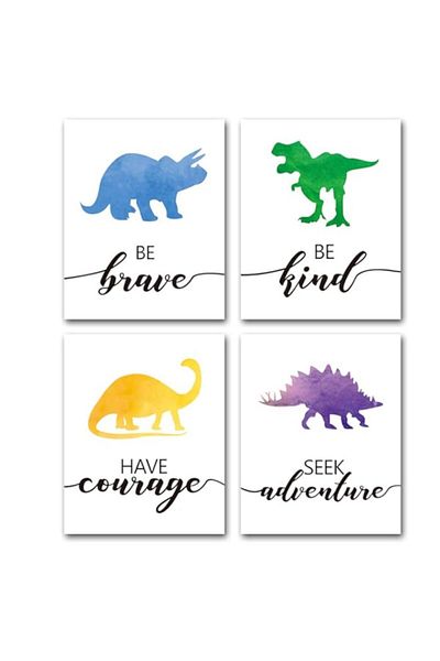 Generic BPA Watercolor Dinosaur Art Print- Animals Dinosaur Inspirational Quote Canvas Wall Art-(8”X10”X4 p