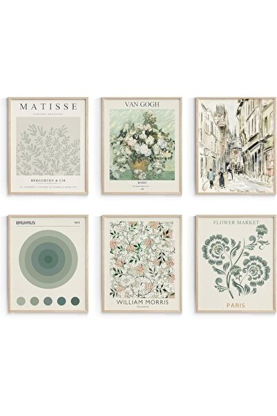 Generic مطبوعات فنية جدارية رئيسية باللون الأخضر الحكيم، وملصقات معارض فنية ج...