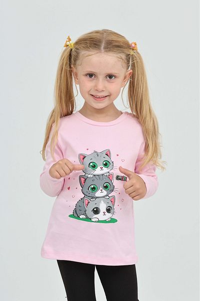 Toontoy Girl's Triple Cat Printed Sweatshirt