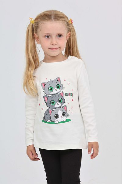 Toontoy Girl's Triple Cat Printed Sweatshirt