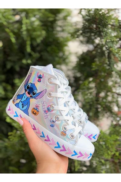 Görkem bebe ayakkabı ve tekstil Girl's Sttich Hologram High Top Sneakers (Side Zipper)
