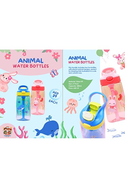esabela Animal Water Bottle for Kids, 480ml Kids Water Bottle for School, Tritan & PP Water Bottle for Kids