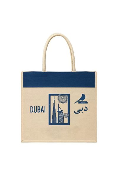 Generic Dubai Souvenir Women’s Shoulder Tote Bag with Dubai Landmark Print – Stylish Blue Design