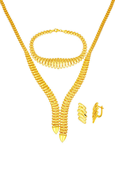 Bilezikci Taşsız Sarkıt Su Yolu Altın Takı Seti