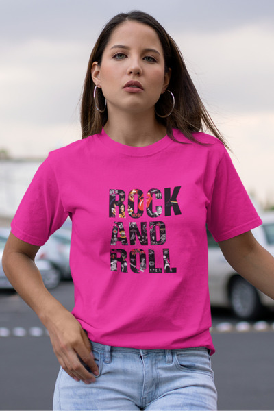 Butik تي شيرت روك آند رول مطبوع / نسائي متعدد الألوان 100% قطن بقصة عادية ومريحة