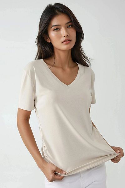 Hiccup Soft Touch V Neck Short Sleeve Modal Blend T-Shirt