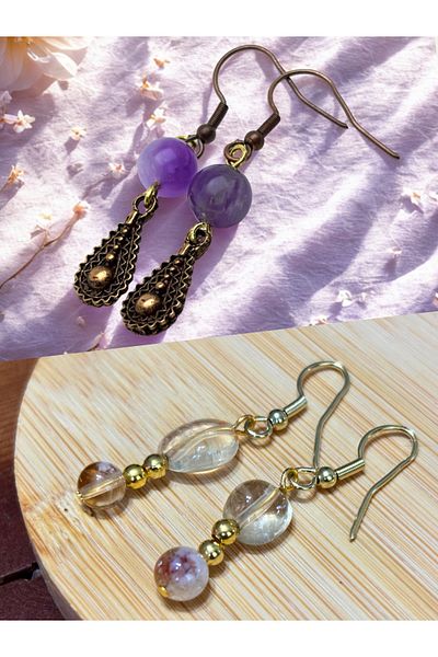 ayrestyle Amethyst & Citrine Natural Stone 2-Piece Earring Set - Natural Stone Bijoux Women's Earring Set
