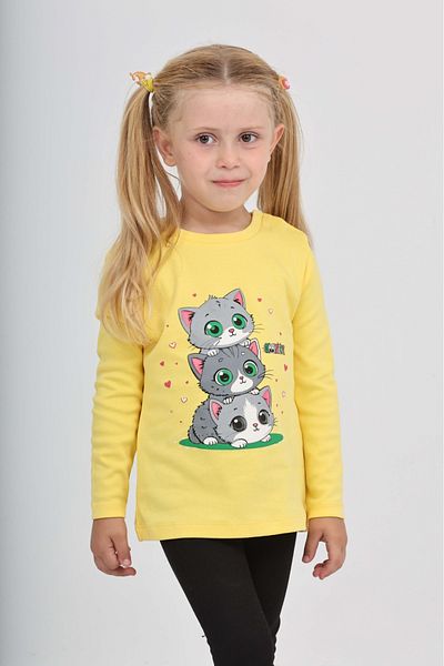 Toontoy Girl's Triple Cat Printed Sweatshirt