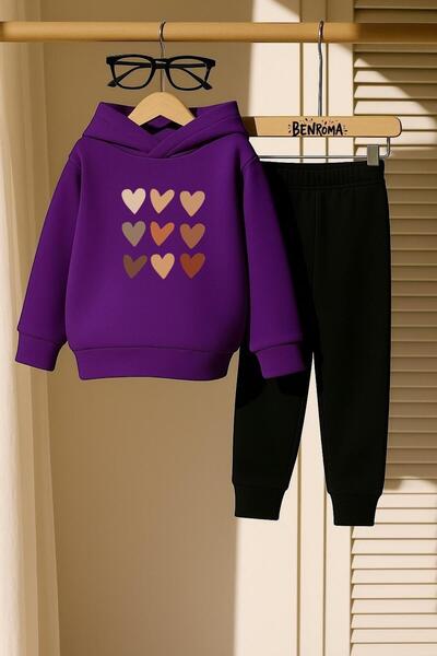 DM DOLCE MORE طقم رياضي للأطفال مطبوع عليه قلب صفوف من 3 خيوط