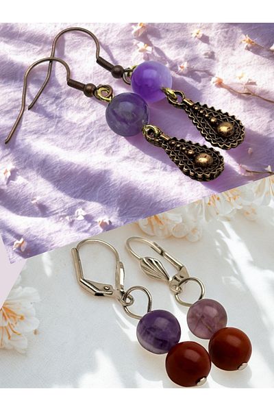 ayrestyle Amethyst & Amethyst & Jasper Natural Stone 2-Piece Earring Set - Natural Stone Bijoux Women's Earring Set