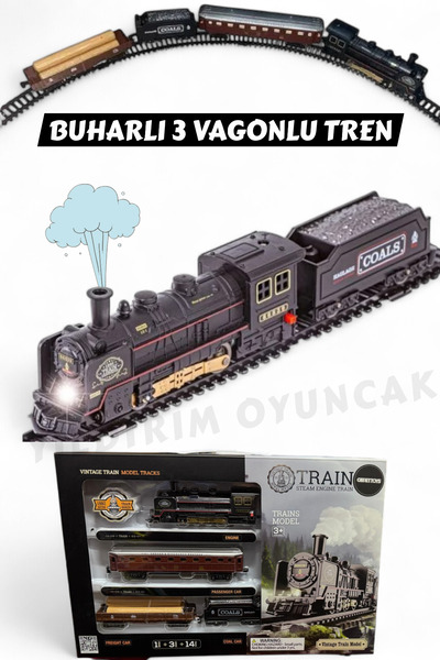 YILDIRIM OYUNCAK Sesli Işıklı Buharlı Duman Atan Tren Seti Aksesuarlı - Buhar...