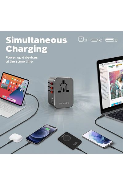 Promate Smart Charging Surge Protected Universal Travel Adapter 36w