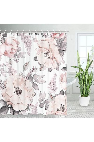 Generic Ours To Yours Blossom Floral Shower Curtain, Abstract Flowers, Bathroom Curtain with Hooks, 100% Po